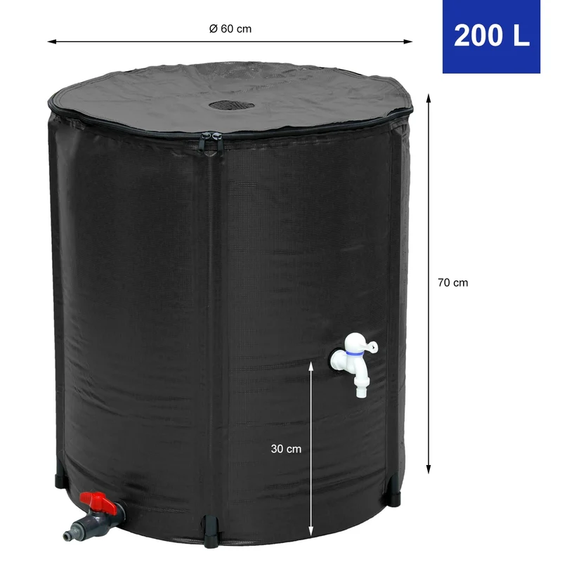Regentonne faltbar Schwarz Ø 60x70 cm aus 500D PVC