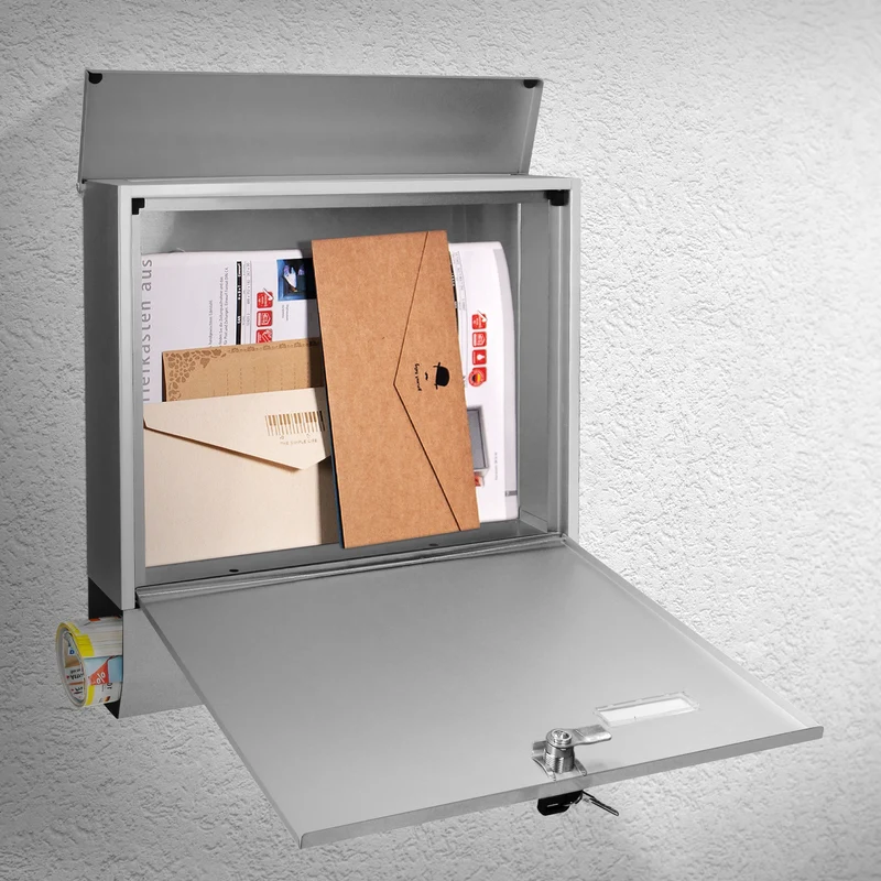 Briefkasten mit Zeitungsfach Silber 37,5x10x39 cm aus Edelstahl