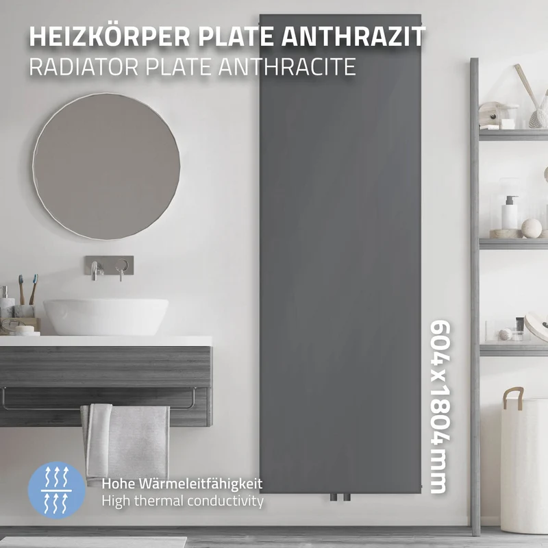 Badheizkörper 604x1800 mm Anthrazit mit Mittelanschluss ML-Design