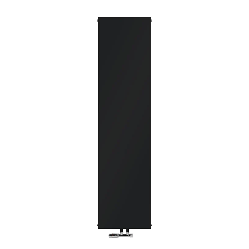 Badheizkörper Einlagig 1800x452 mm Schwarz matt mit Mittelanschluss und Wand Anschlussgarnitur LuxeBath