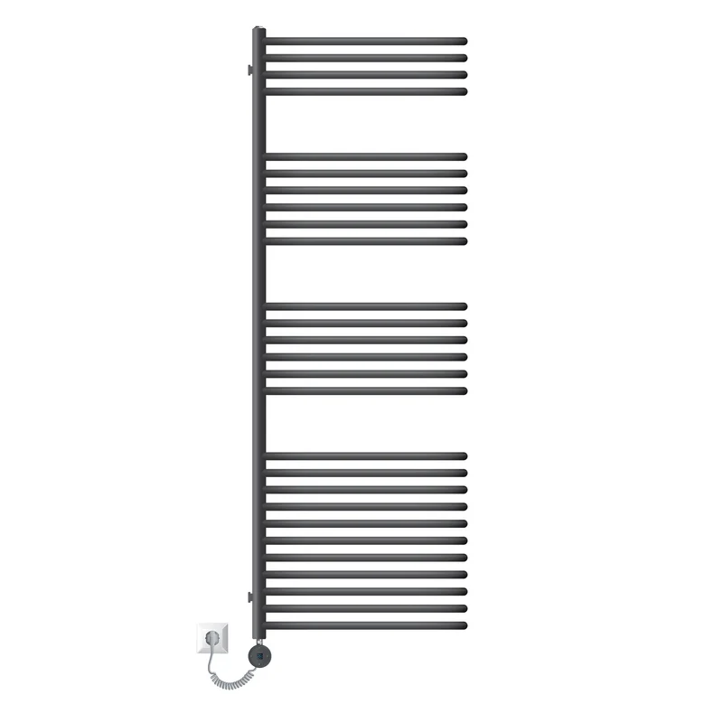 Elektrischer Badheizkörper mit Heizstab 900W 500x1600 mm Anthrazit mit Thermostat Digitalanzeige LuxeBath