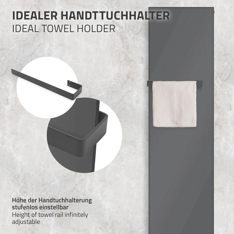 Badheizkörper Einlagig mit 3x Handtuchhalter 1800x452 mm Anthrazit mit Mittelanschluss LuxeBath