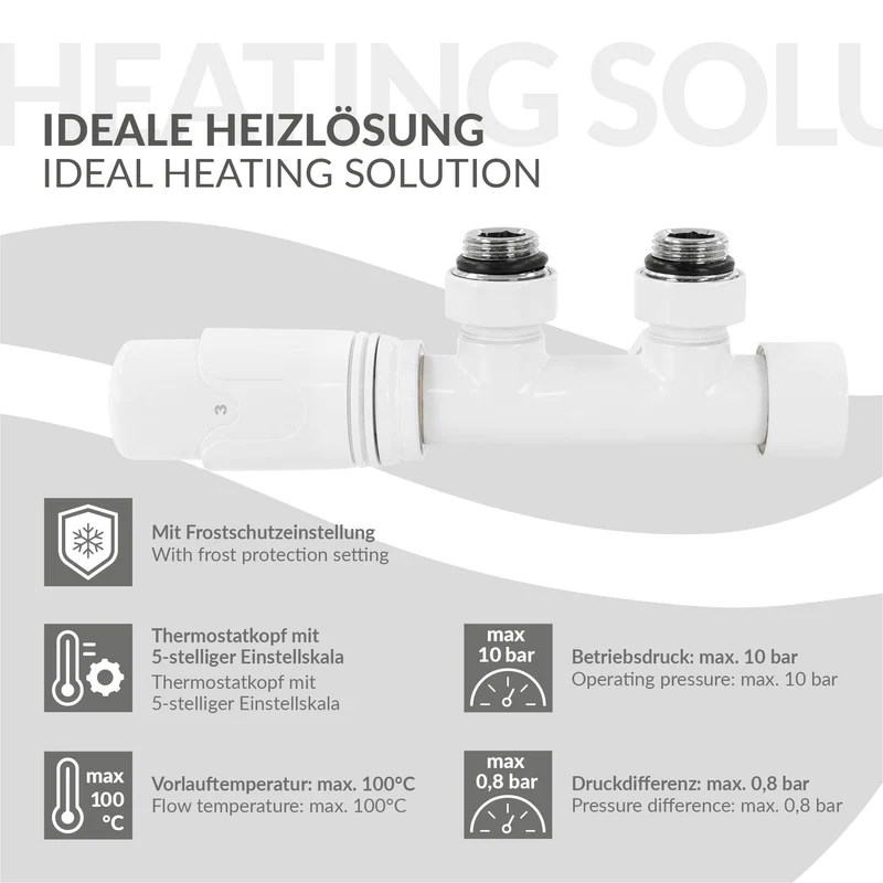 Ventil Armaturen Set Multiblock Weiß Eckform inkl. Thermostatkopf LuxeBath