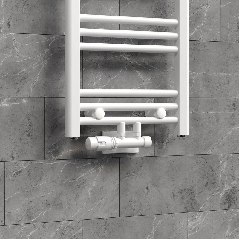 Ventil Armaturen Set Multiblock Weiß Eckform inkl. Thermostatkopf LuxeBath