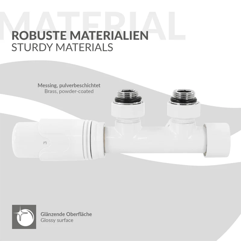 Ventil-Armaturen Set Multiblock Weiß Eckform inkl. Thermostatkopf LuxeBath