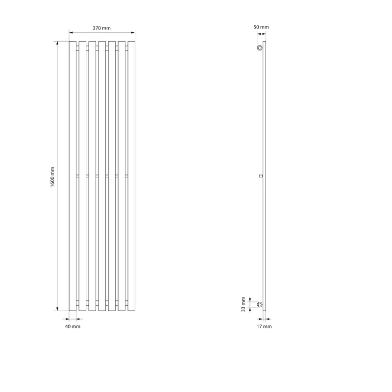 Badheizkörper Mittelanschluss 370x1600 mm Weiß mit Wand Thermostatventil LuxeBath