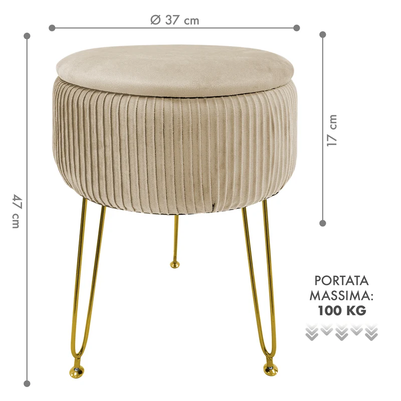 Pouf Velluto Contenitore | Gambe Oro Il Gruppone