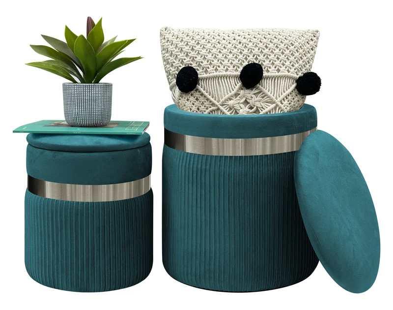 Set Di 2 Pouf Contenitori In Velluto Design Moderno Poggiapiedi Il Gruppone