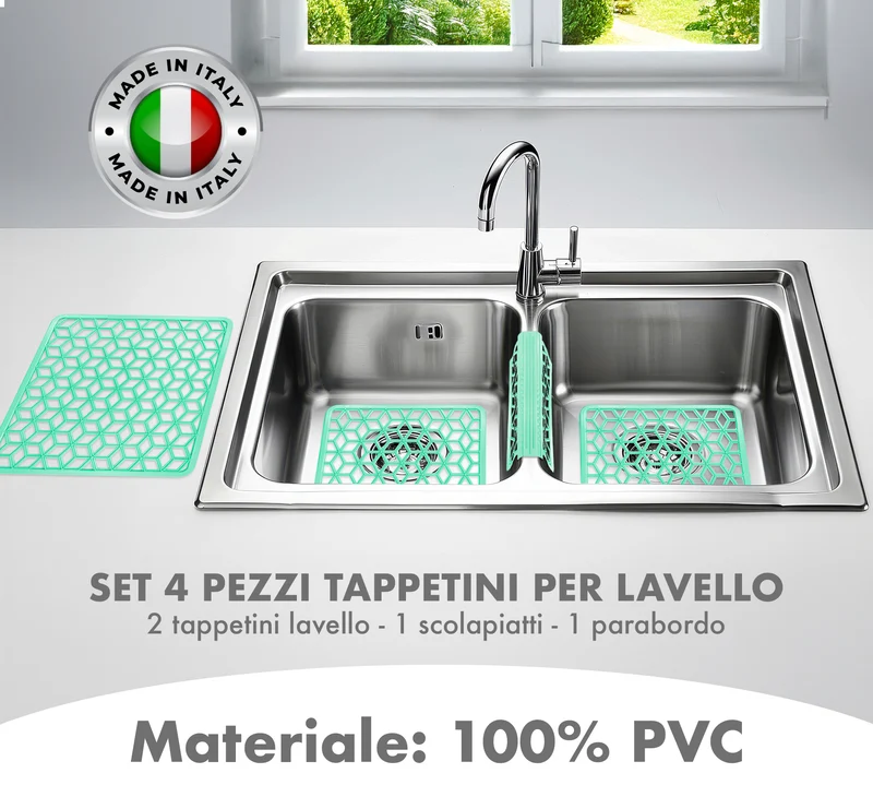 Set 4 Pezzi Tappetini Per Lavello Antigoccia Flessibile In Pvc Prodotto Italiano Il Gruppone