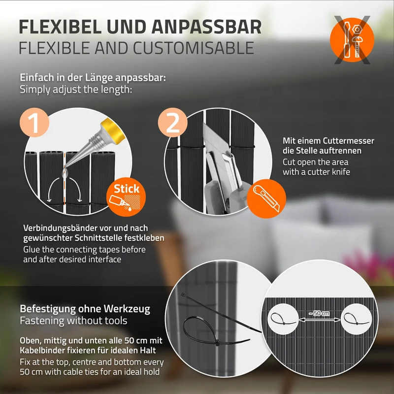 Sichtschutzmatte 140x900 cm Sichtschutzzaun Windschutz Balkonschutz PVC Anthrazit UV-beständig
