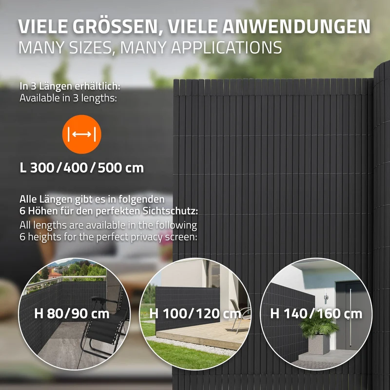 Sichtschutzmatte 140x900 cm Sichtschutzzaun Windschutz Balkonschutz PVC Anthrazit UV-beständig