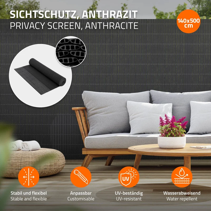 Sichtschutzmatte 140x500 cm Sichtschutzzaun Windschutz Balkonschutz PVC Anthrazit UV-beständig