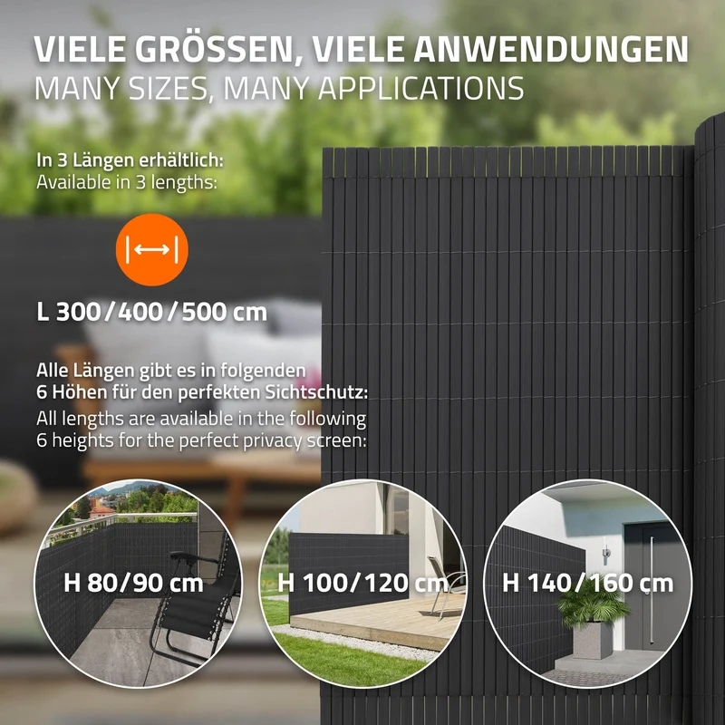 Sichtschutzmatte 100x300 cm Sichtschutzzaun Windschutz Balkonschutz PVC Anthrazit UV-beständig