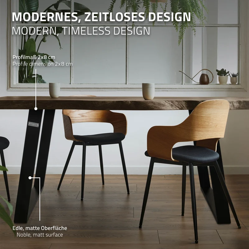 B-Ware Tischbeine Tischgestell 2er Set U-Design schräg 75 x 72 cm Schwarz matt aus Stahl ML-Design