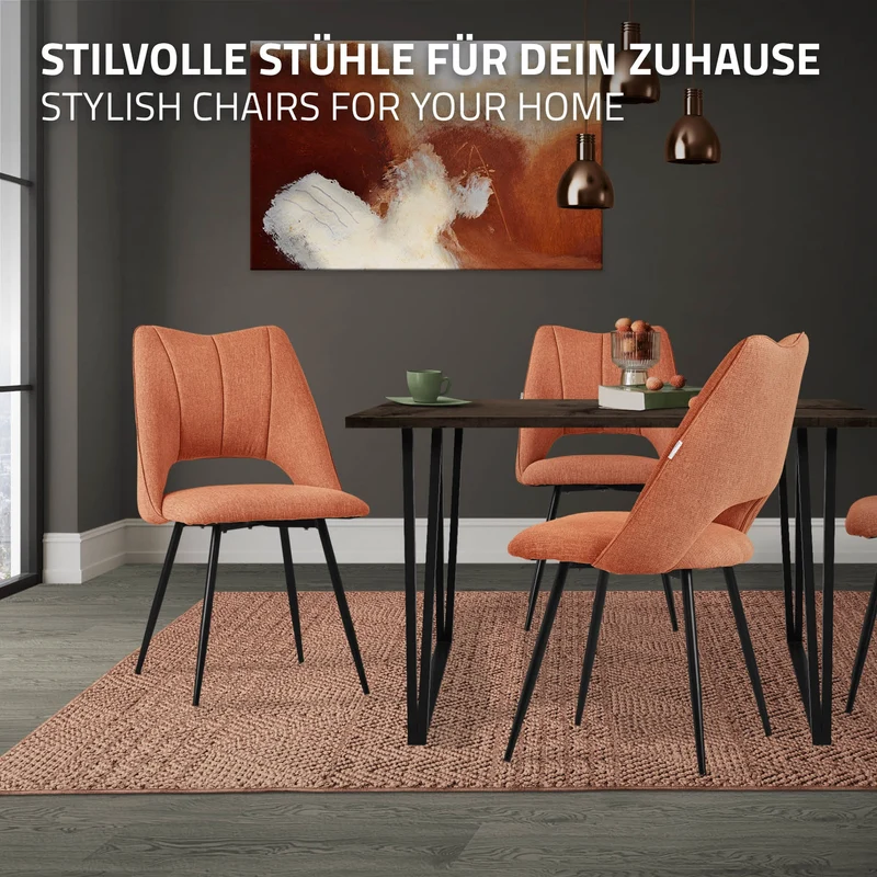 Esszimmerstuhl 4er Set Orange gepolstert inkl. Montagematerial Polsterstuhl Küchenstuhl ML-Design