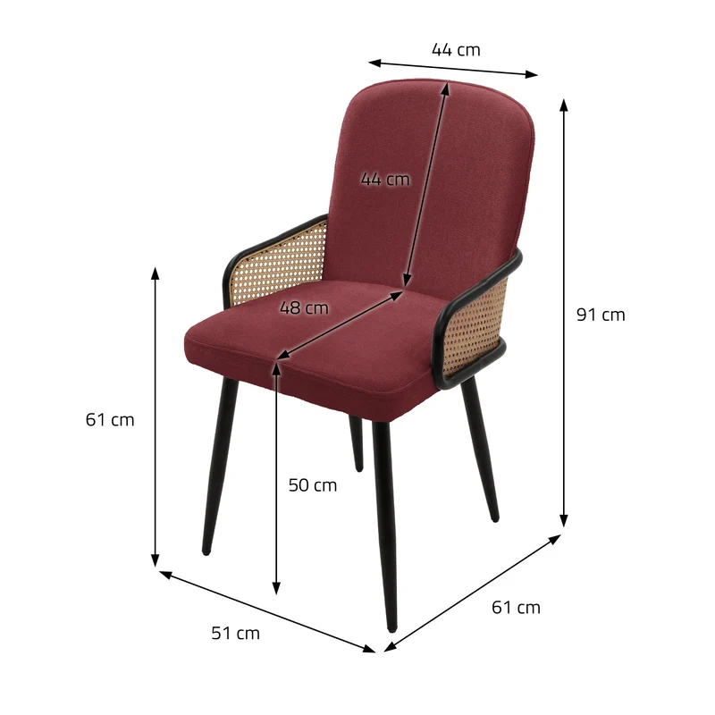 Esszimmerstühle 4er Set Rot mit Arm- & Rückenlehne, Polsterstühle für Esszimmer & Küche ML-Design