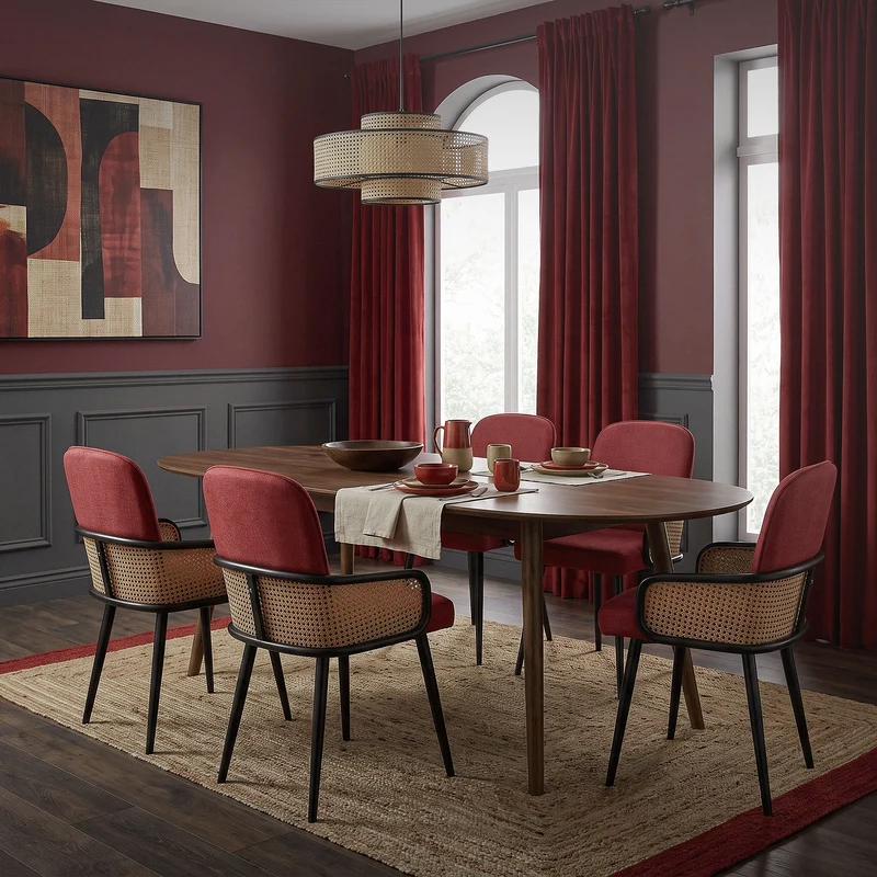 Esszimmerstühle 4er Set Rot mit Arm- & Rückenlehne, Polsterstühle für Esszimmer & Küche ML-Design