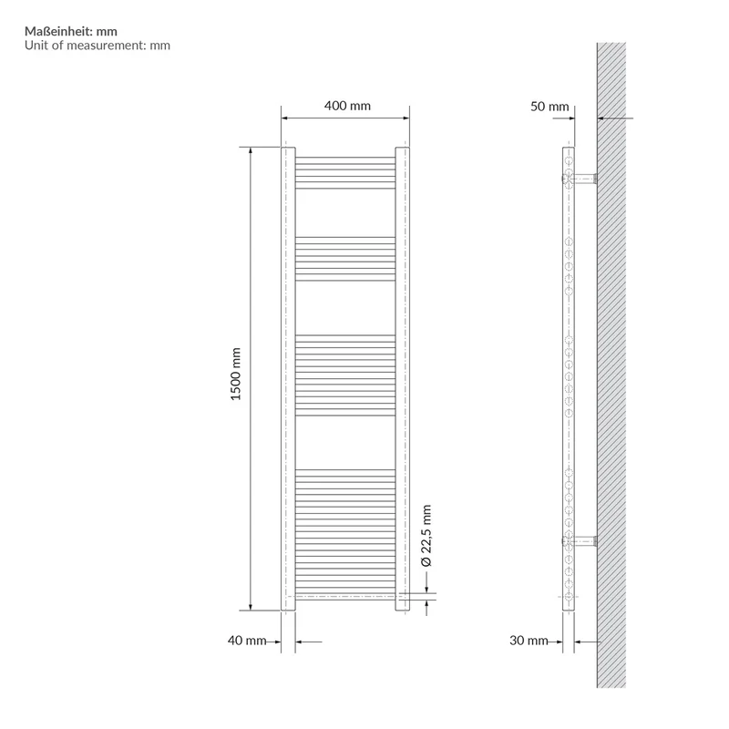 LuxeBath | Handtuchheizkörper elektrisch 600W Sahara gerade mit Seitenanschluss 400x1500 mm Stahl Beige Badheizkörper Handtuchtrockner für Badezimmer