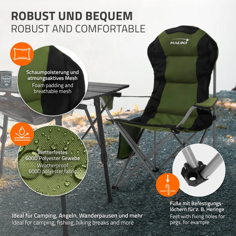 Camping Set 3-teilig mit Klapptisch Braun und 2 Campingstühlen Khaki HAUKI
