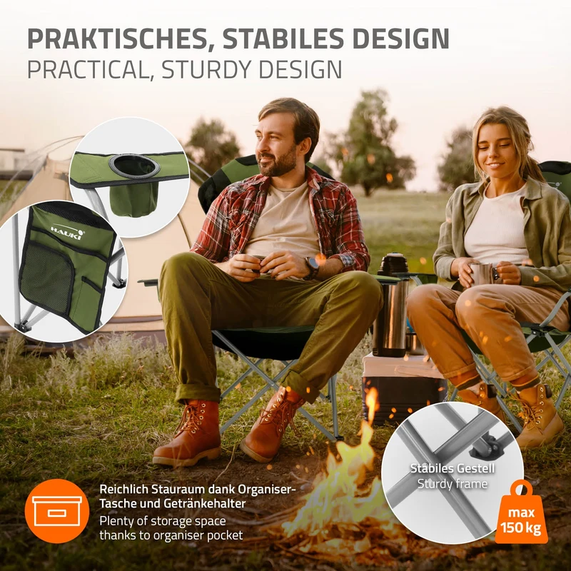 Camping Set 3-teilig mit Klapptisch Beige und 2 Campingstühlen Khaki HAUKI
