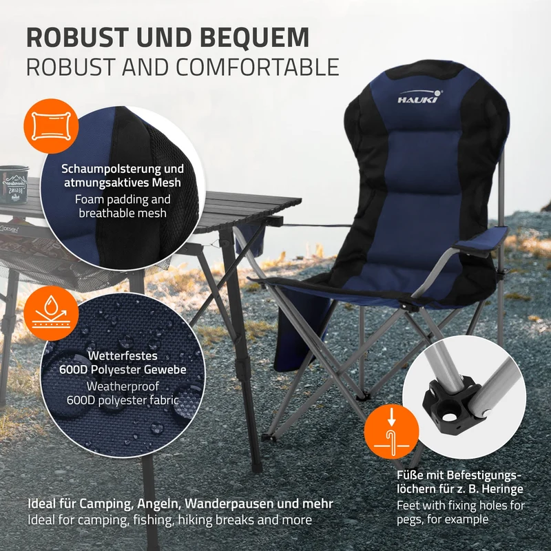 Camping Set 3-teilig mit Klapptisch Beige und 2 Campingstühlen Blau HAUKI