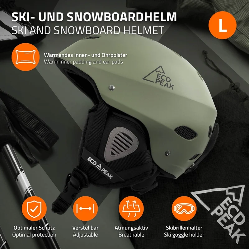 ECD Germany | Skihelm für Herren und Damen L (58-61 cm) Grün Snowboardhelm mit Belüftungssystem & Skibrillenhalter, optimaler Schutz & Tragekomfort