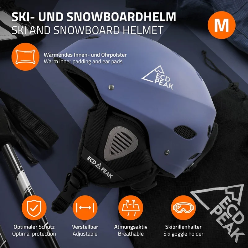 ECD Germany | Skihelm für Herren und Damen M (55-58 cm) Blau Snowboardhelm mit Belüftungssystem & Skibrillenhalter, optimaler Schutz & Tragekomfort