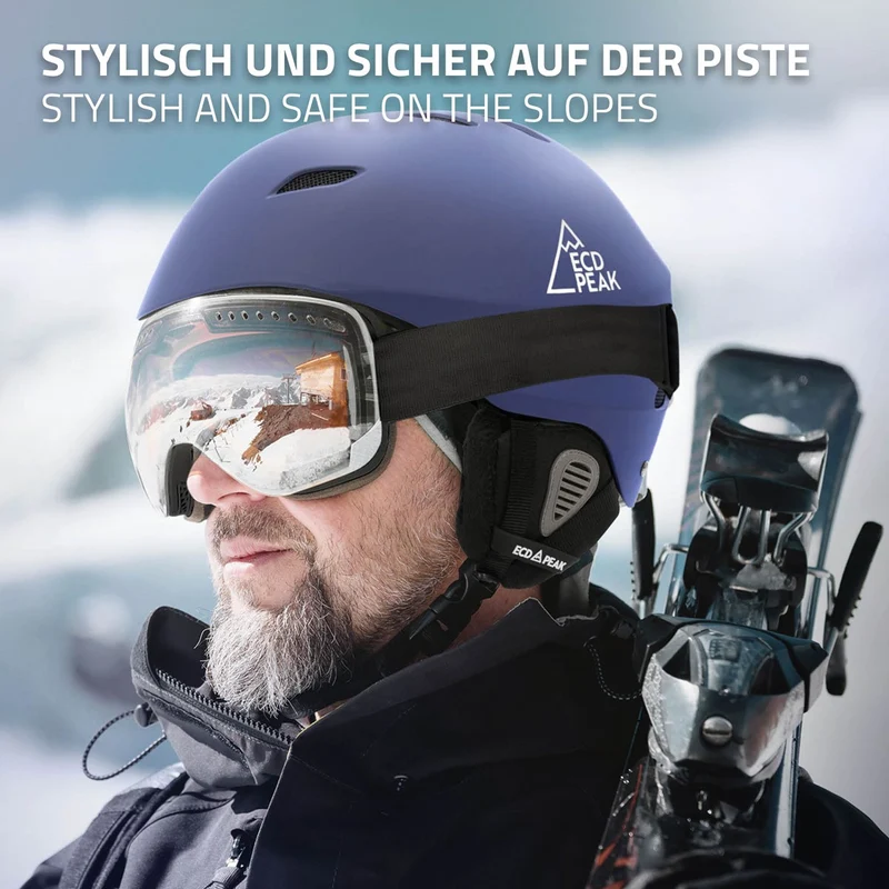 ECD Germany | Skihelm für Herren und Damen S (51-54 cm) Blau Snowboardhelm mit Belüftungssystem & Skibrillenhalter, optimaler Schutz & Tragekomfort