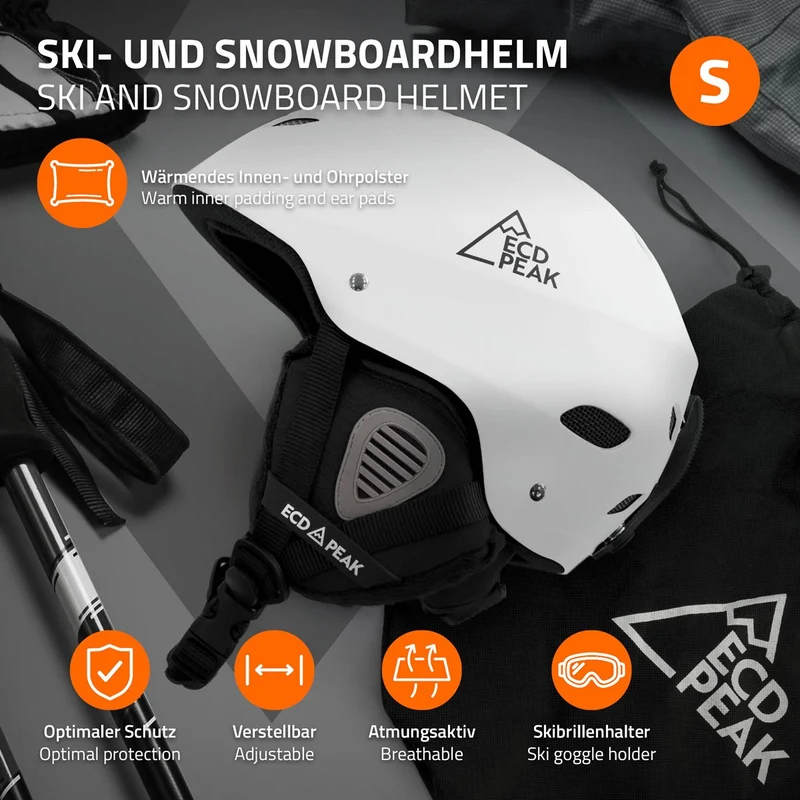 ECD Germany | Skihelm für Herren und Damen S (51-54 cm) Weiß Snowboardhelm mit Belüftungssystem & Skibrillenhalter, optimaler Schutz & Tragekomfort
