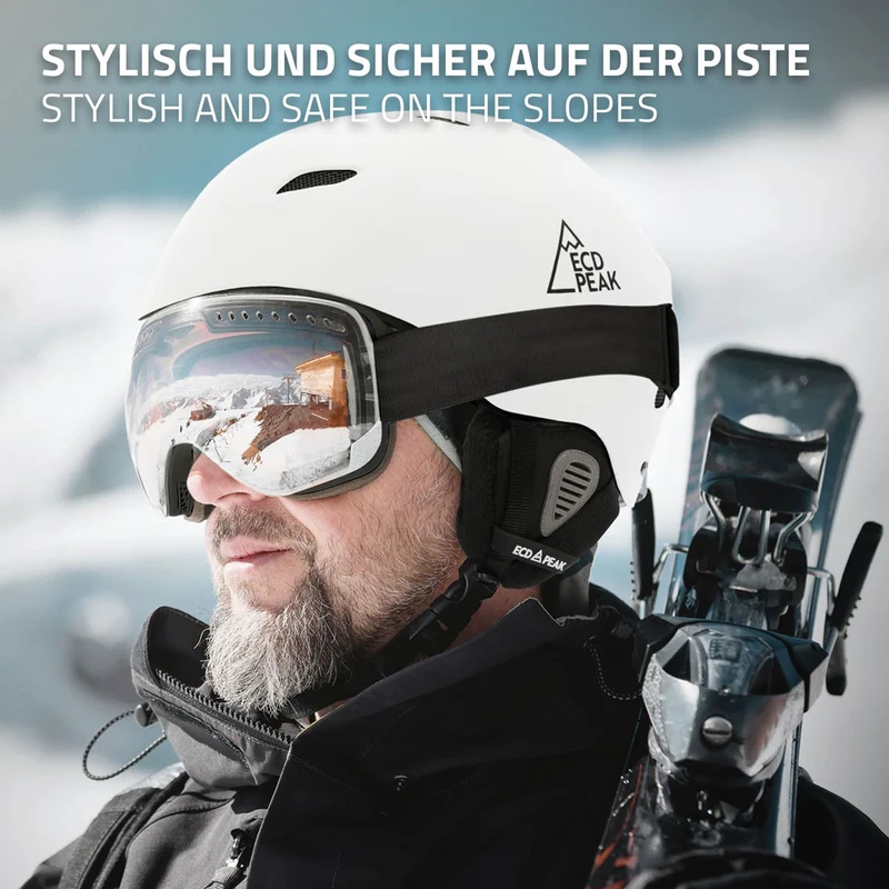 ECD Germany | Skihelm für Herren und Damen S (51-54 cm) Weiß Snowboardhelm mit Belüftungssystem & Skibrillenhalter, optimaler Schutz & Tragekomfort