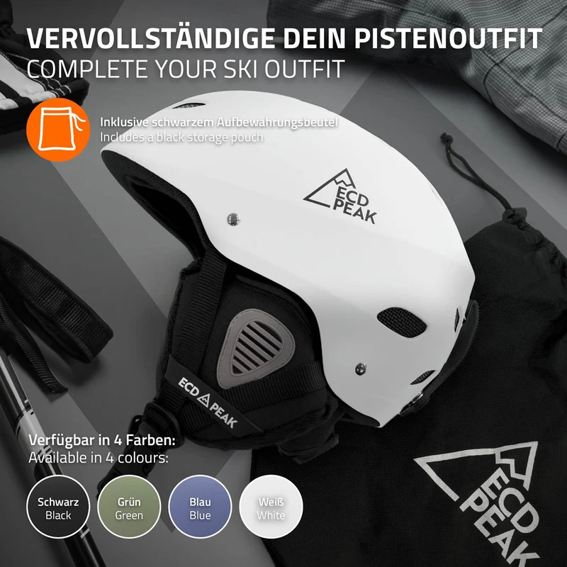 ECD Germany | Skihelm für Herren und Damen S (51-54 cm) Weiß Snowboardhelm mit Belüftungssystem & Skibrillenhalter, optimaler Schutz & Tragekomfort