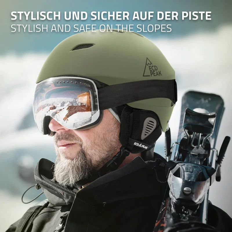 ECD Germany | Skihelm für Herren und Damen M (55-58 cm) Grün Snowboardhelm mit Belüftungssystem & Skibrillenhalter, optimaler Schutz & Tragekomfort