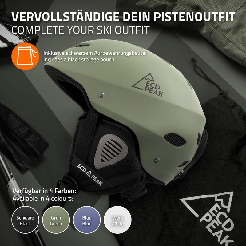 ECD Germany | Skihelm für Herren und Damen S (51-54 cm) Grün Snowboardhelm mit Belüftungssystem & Skibrillenhalter, optimaler Schutz & Tragekomfort