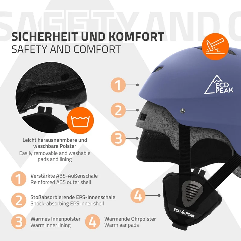 ECD Germany | Skihelm für Herren und Damen L (58-61 cm) Blau Snowboardhelm mit Belüftungssystem & Skibrillenhalter, optimaler Schutz & Tragekomfort