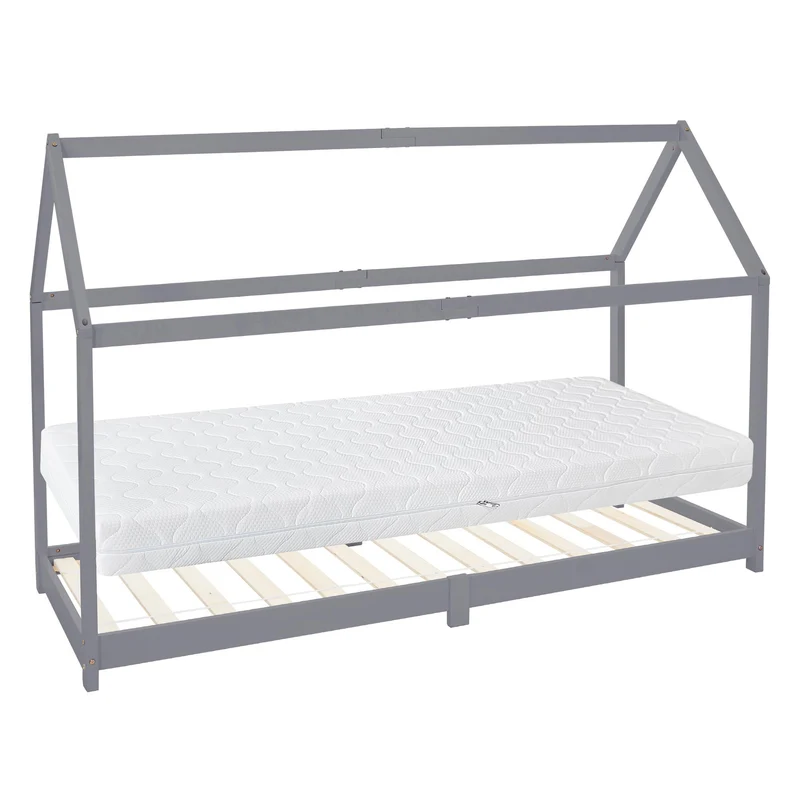 ML-Design | Kinderbett mit/ohne Matratze aus Kiefernholz Hausbett Holzbett mit Dach und Lattenrost