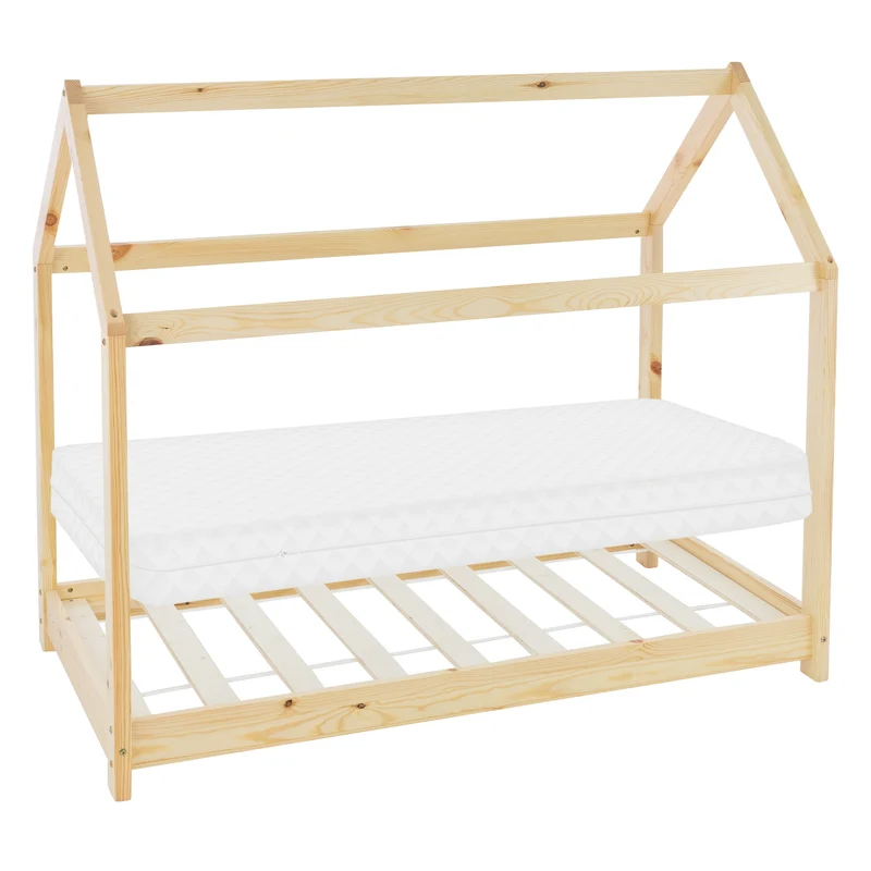 ML-Design | Kinderbett mit/ohne Matratze aus Kiefernholz Hausbett Holzbett mit Dach und Lattenrost