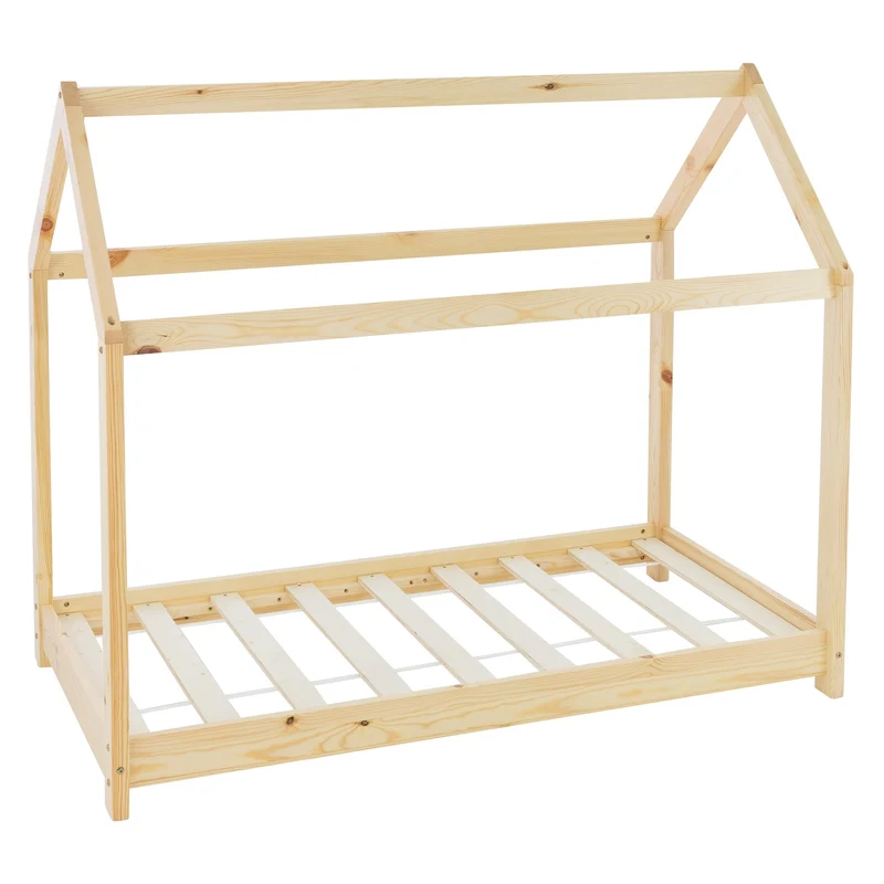 ML-Design | Kinderbett mit/ohne Matratze aus Kiefernholz Hausbett Holzbett mit Dach und Lattenrost