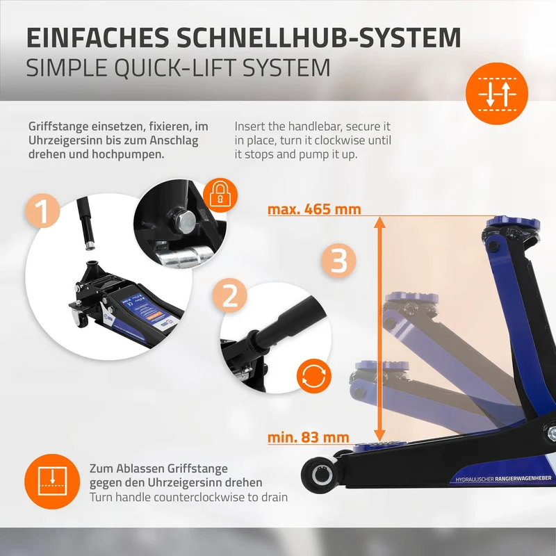B-Ware Wagenheber hydraulisch 3T Rangierwagenheber tragbar inkl. zusätzlicher Gummiauflage & 1 Paar Handschuhe