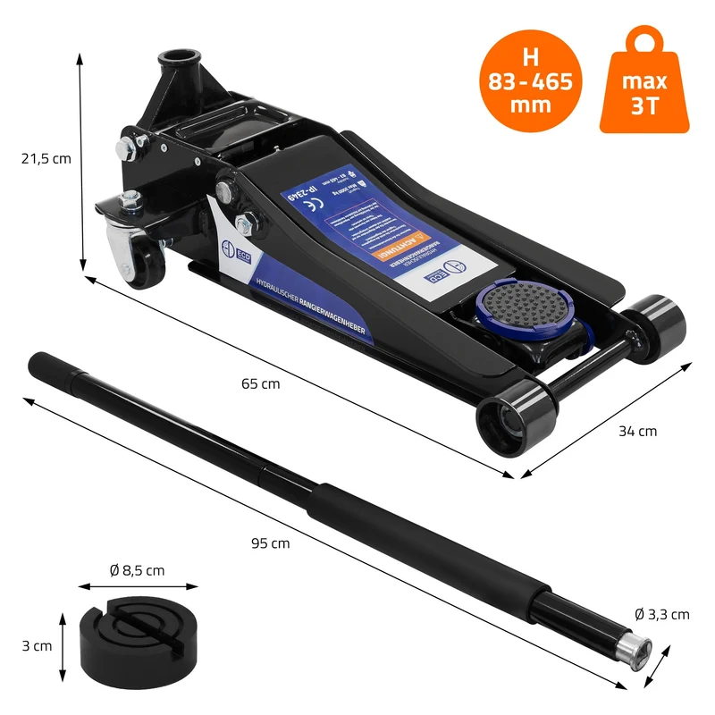 B-Ware Wagenheber hydraulisch 3T Rangierwagenheber tragbar inkl. zusätzlicher Gummiauflage & 1 Paar Handschuhe