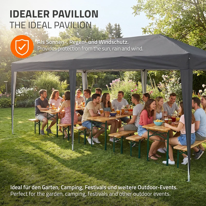 ECD Germany | Pavillon Pop Up B-Ware Wasserabweisend mit 6 Seitenwänden 3x6 m Polyester Oxford-Gewebe Anthrazit Faltpavillon Gartenpavillon Gartenzelt