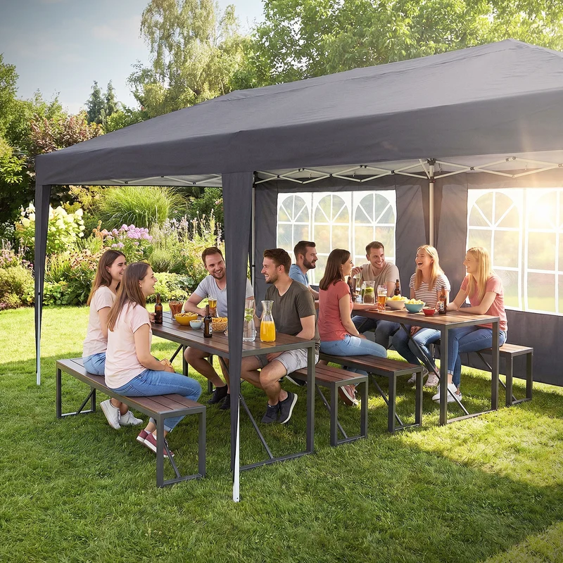 ECD Germany | Pavillon Pop Up B-Ware Wasserabweisend mit 6 Seitenwänden 3x6 m Polyester Oxford-Gewebe Anthrazit Faltpavillon Gartenpavillon Gartenzelt