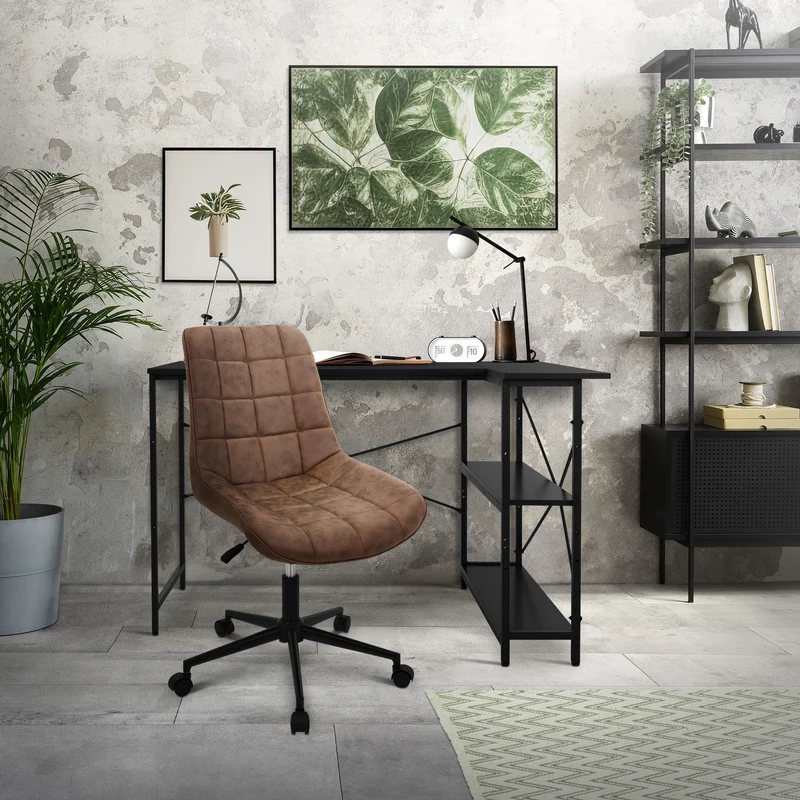 Bürostuhl auf Rollen Braun mit Kunstlederbezug und Metallgestell ML-Design