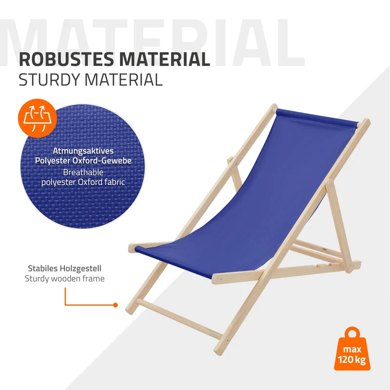 2er Set Liegestuhl klappbar Dunkelblau Holz verstellbare Rückenlehne bis 120 kg Sonnenliege Gartenliege Strandliege
