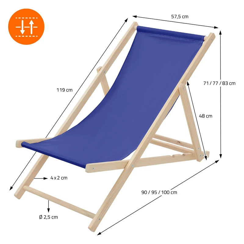 3er Set Liegestuhl klappbar Dunkelblau Holz verstellbare Rückenlehne bis 120 kg Sonnenliege Gartenliege Strandliege