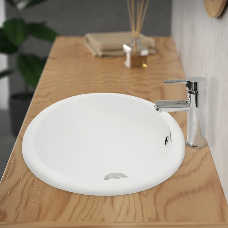 Waschbecken inkl. Ablaufgarnitur Silber mit Überlauf 49x40,5x19,5 cm Weiß aus Keramik LuxeBath