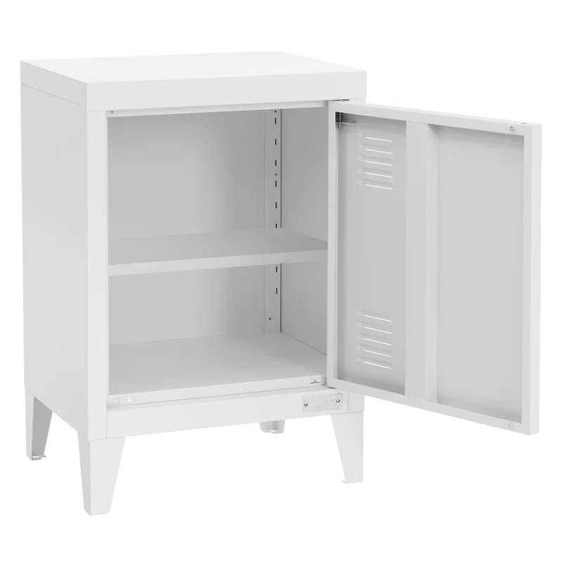 Nachttisch 40x30x58 cm Weiß aus Stahl mit verstellbarer Regalboden ML Design