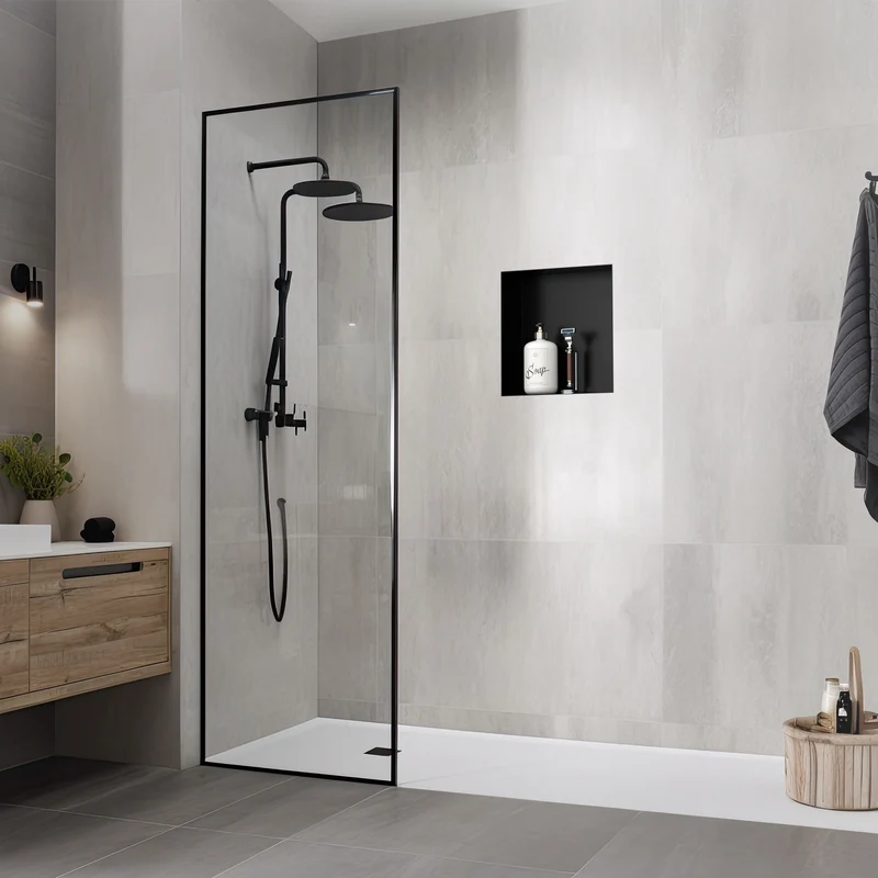 Duschnische 30x30 cm Schwarz aus Edelstahl Unterputz Rahmen Wandnische Duschablage LuxeBath