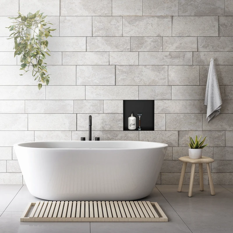 Duschnische 30x30 cm Schwarz aus Edelstahl Unterputz Rahmen Wandnische Duschablage LuxeBath