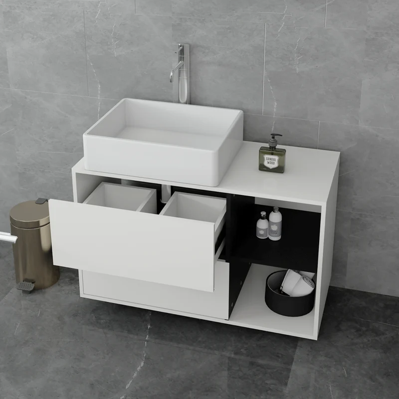 Badmöbel Badezimmermöbel Set 4-Teilig Spiegelschrank Hochschrank Unterschrank Waschmaschinenschrank in Weiß ML-Design