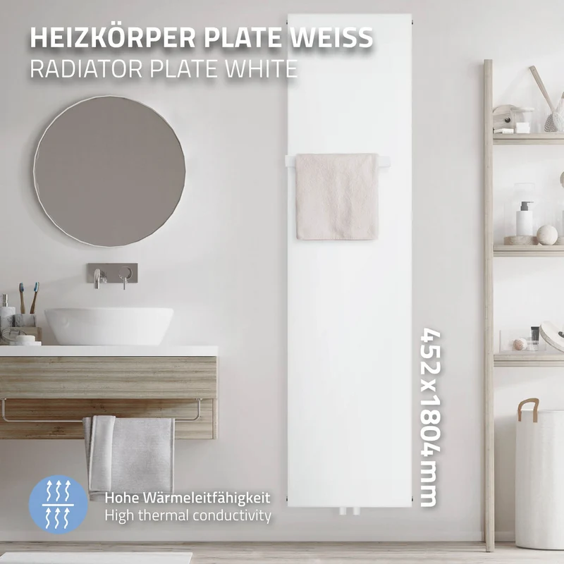 Badheizkörper Einlagig mit 1x Handtuchhalter 1800x452 mm Weiß mit Mittelanschluss LuxeBath